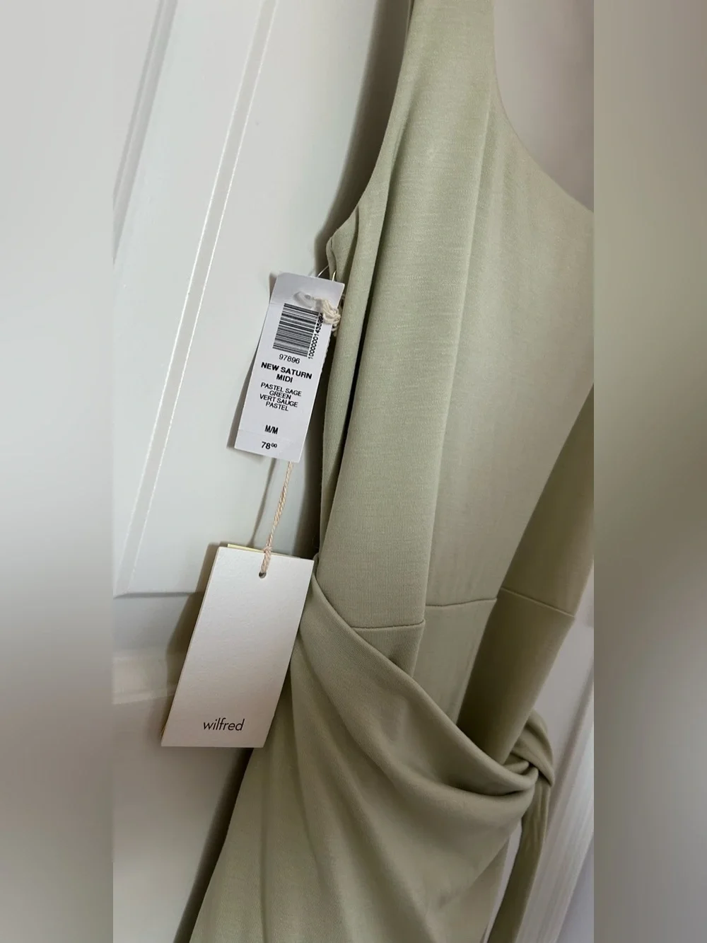 NWT Aritzia Wilfred Saturn Midi Dress Square Neck Wrap in Pastel Sage Green Sz M - Picture 10 of 12
